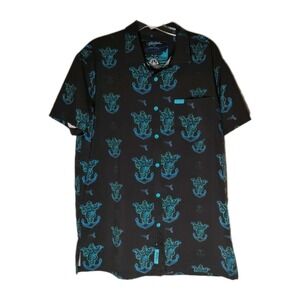 Retro Rifle Shirt Mens LARGE Glocktopus Black Blue Guns Anchor Octopus Hawaiian